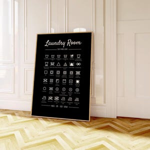 Laundry Room Decor: Black & White Laundry Symbols Art Print (UNFRAMED)