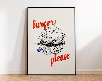 Burger Restaurant Art Print, Foodie Kitchen Decor