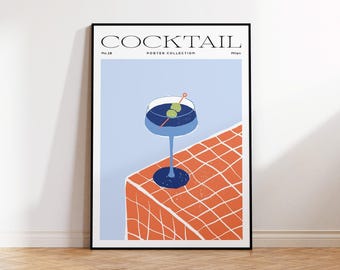 Cocktailprint, poster martinidrank, cocktailmuurkunst, INGELIJST