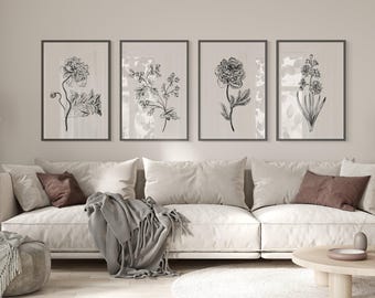 Vintage Botanical Prints Set: Neutral Gallery Wall Art