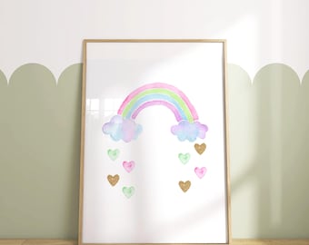 Girls Unicorn Wall Art: Pastel Rainbow Design - Kids Room Decor UNFRAMED