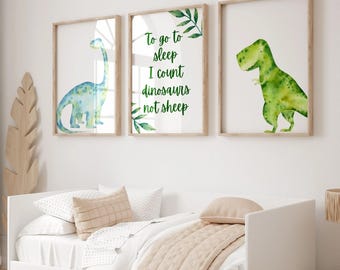 Dinosaur Wall art Set of 3: Playroom Decor Safari Nursery (UNFRAMED)