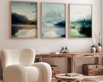 Mountains Landscape Print Set of 3: Living Room Wall Art (UNFRAMED)