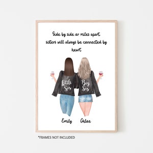 Sister print, Sister gift, personalised, big sis little sis print,UNFRAMED