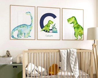 Dinosaur Nursery Art: Watercolor Prints, Set of 3 (UNFRAMED)