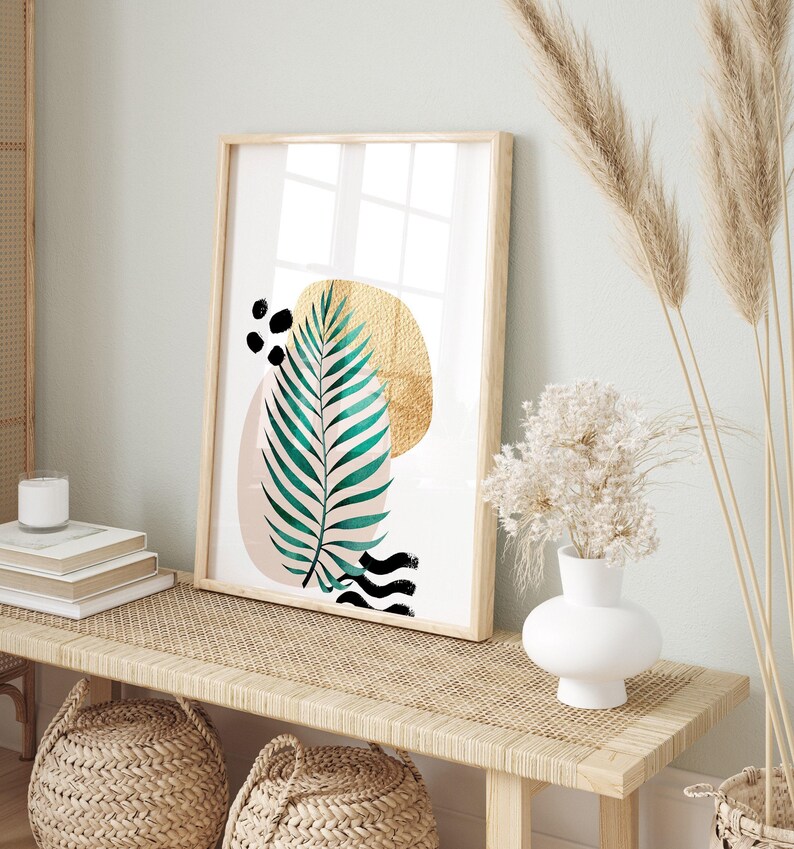 Botanical Tropical Print Set of 2 Prints: Green Palm Leaf Gallery Wall Art, UNFRAMED image 11