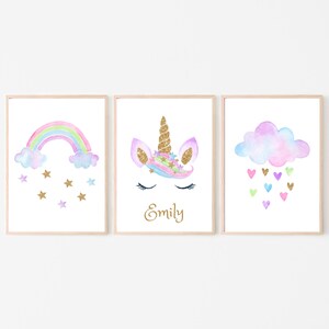 Watercolor Unicorn Prints Set: Personalized Nursery Decor