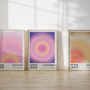Engelzahlen-Drucke-Set: Farbverlaufs-Aura, Wohnheimdekor (ungerahmt)