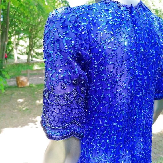 Blue Silk Sequin Dress