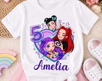 Personalised K-Pop Birthday T-Shirt, Custom Name Age Girl Top, Kpop Party Outfit