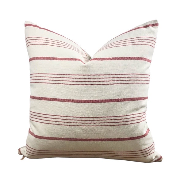 DESIGNER PILLOW COVERS ~ Farmhouse Pillow Covers ~ Red Striped Pillows ~ Red Pillow ~ Striped Pillows ~ Vintage ~ Rustic Red Pillow| Vintage