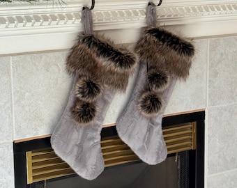 FARMHOUSE CHRISTMAS STOCKINGS ~ Timberwolf