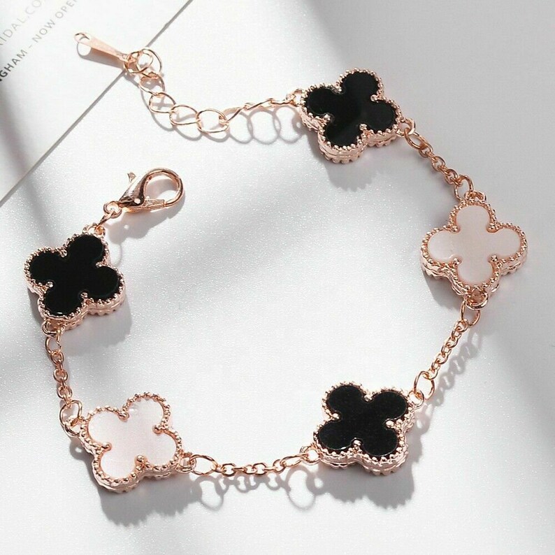 White Black Clover Bracelet 18K Gold Plated Clover Bracelet Etsy