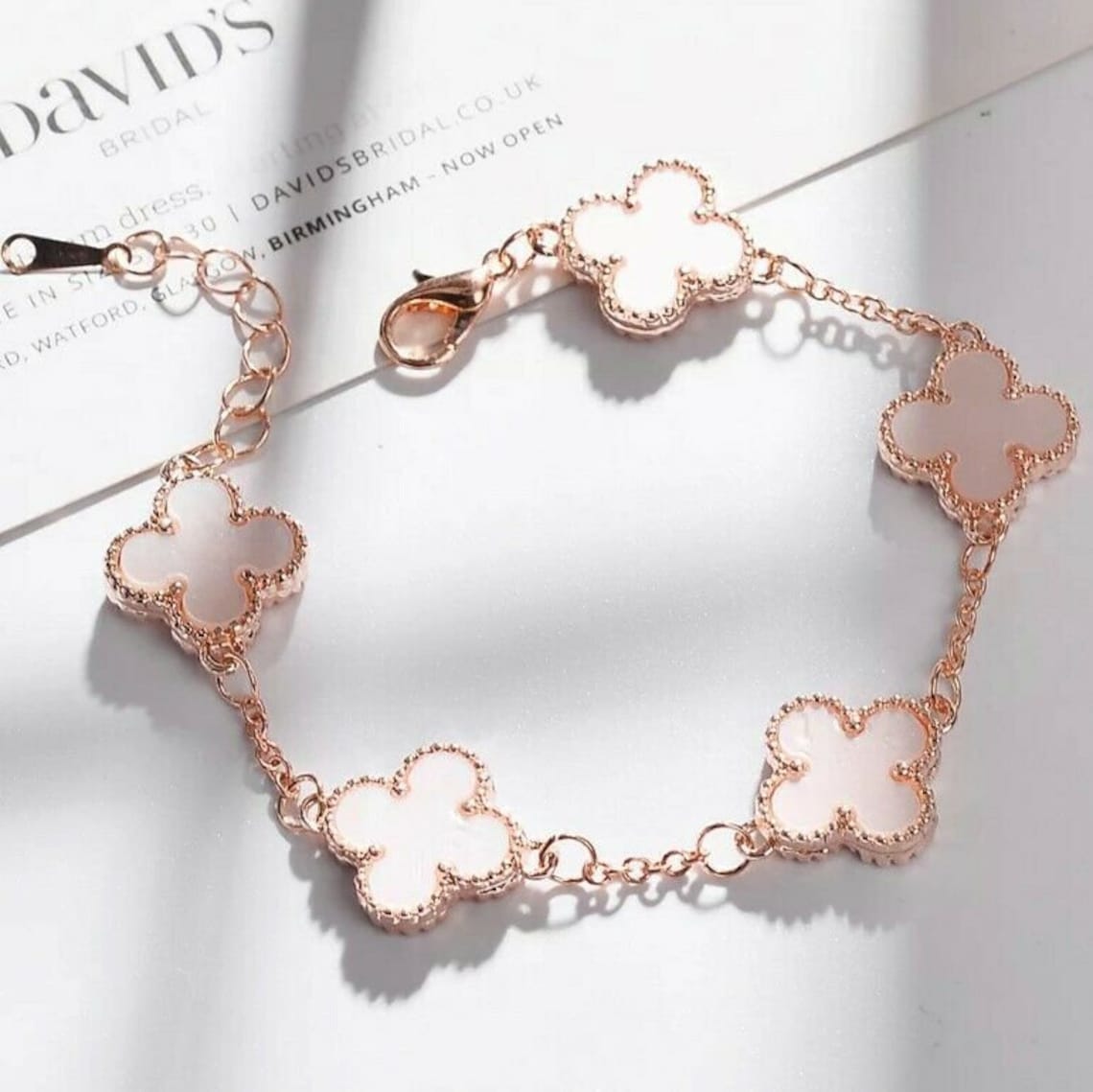 White Clover Bracelet 18K Designer Clover Bracelet in White Etsy
