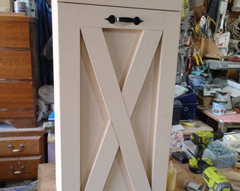Farmhouse style Tilt out Trash Bin with small drawer
