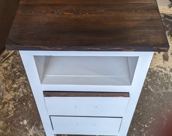 2 drawer Farmhouse Nightstand with charging station