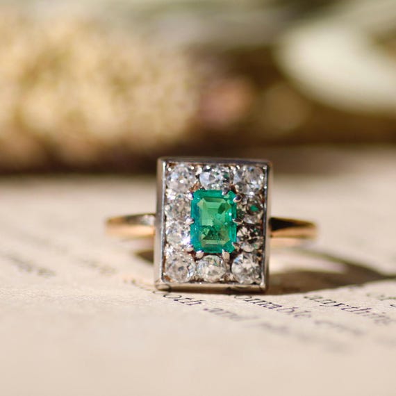 Edwardian Emerald and Diamond Gold and Platinum S… - image 3