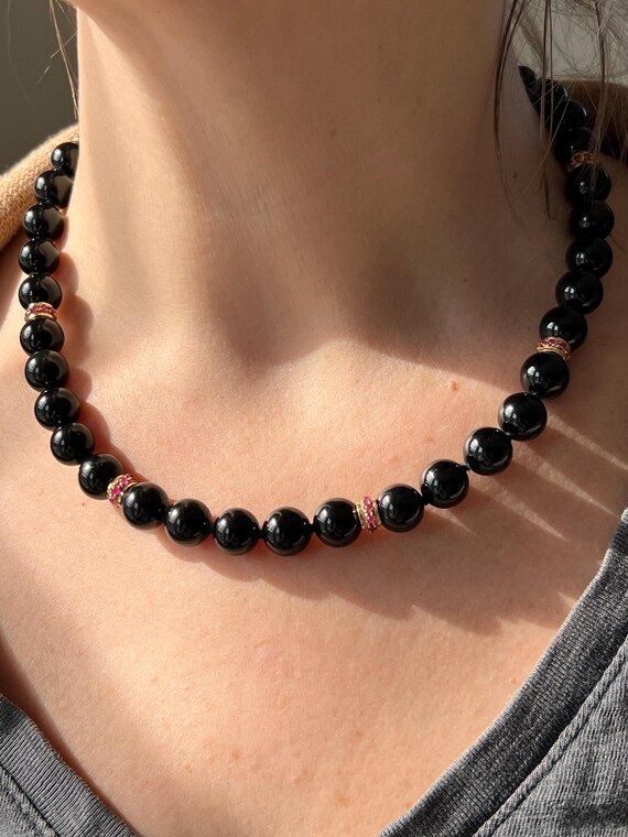 Onyx Bead 3.48tcw Ruby and White Jade 18k Yellow … - image 3