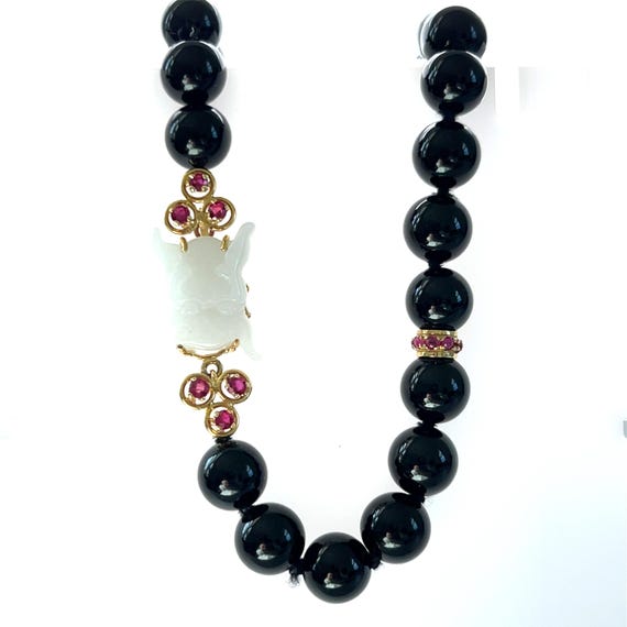 Onyx Bead 3.48tcw Ruby and White Jade 18k Yellow … - image 12