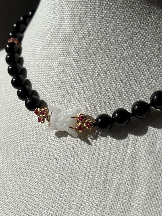 Onyx Bead 3.48tcw Ruby and White Jade 18k Yellow … - image 7