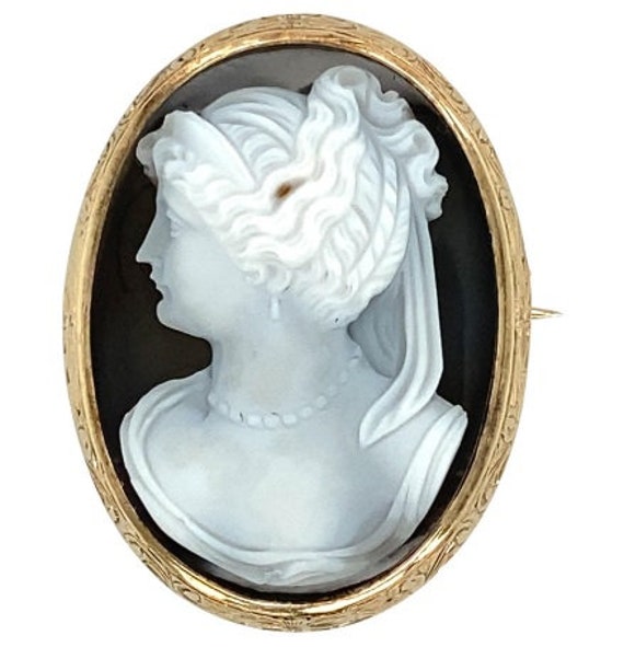 10K Antique Edwardian Yellow Gold Cameo Brooch Pe… - image 1