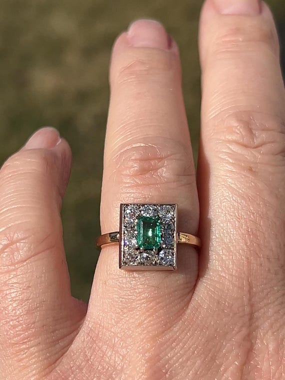 Edwardian Emerald and Diamond Gold and Platinum S… - image 4