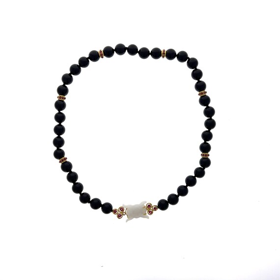 Onyx Bead 3.48tcw Ruby and White Jade 18k Yellow … - image 9