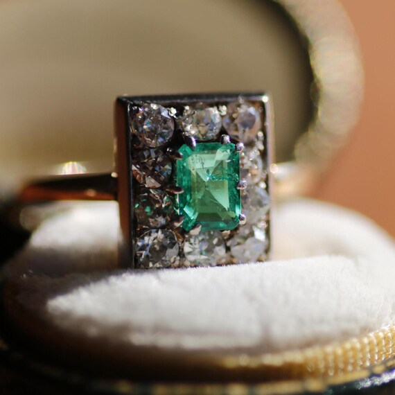 Edwardian Emerald and Diamond Gold and Platinum S… - image 2