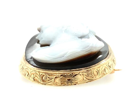 10K Antique Edwardian Yellow Gold Cameo Brooch Pe… - image 4