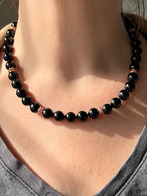 Onyx Bead 3.48tcw Ruby and White Jade 18k Yellow … - image 2