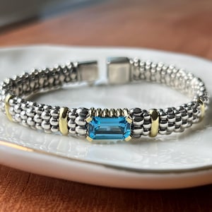 Lagos Caviar Contemporary Sterling Silver and 18k Yellow Gold Topaz Bracelet