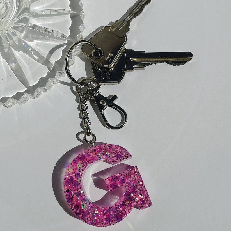 Personalised Initial Keyring Pink Holographic Glitter Letter Etsy