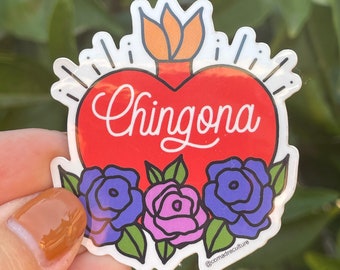 Chingona Sticker, sagrado corazon, calcamonia, pegatina