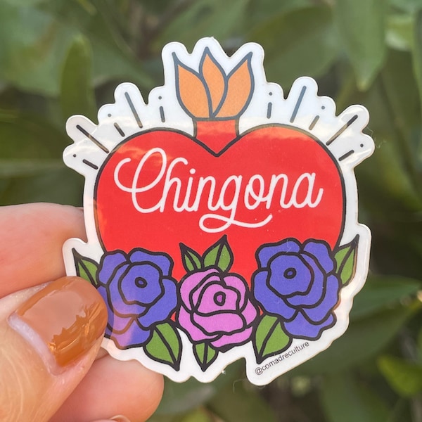 Chingona Sticker, sagrado corazon, calcamonia, pegatina