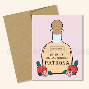 Gelukkige Moederdag PATRON Card, moederdag kaart, borstkaart, patron, tequila, 100% chingona