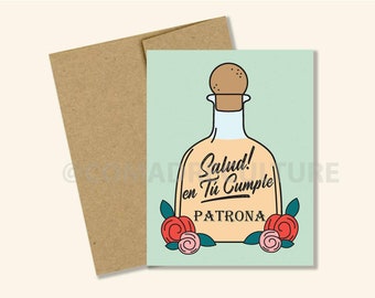 Salud en tu Cumple Patrona, 100% chingona, Happy Birthday card, tarjeta de cumpleaños, felicidades, felicitaciones, feliz cumple