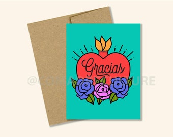 Gracias card, Sagrado corazon, thank you card, agradecimiento, gratitude, tarjeta