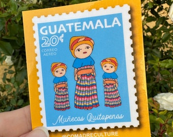 Guatemala postage sticker, muñecas quitapena, mayan, nostalgia, worry dolls