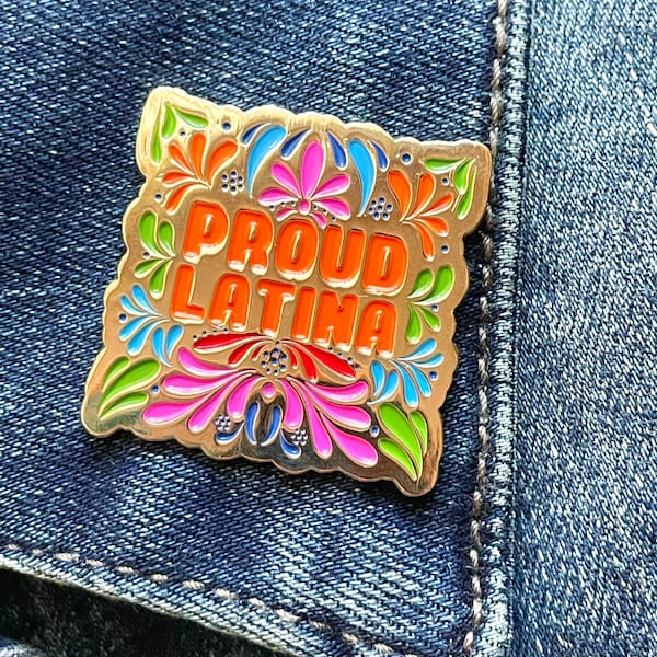 Proud Latina Soft Enamel Pin, Latina Orgullosa broche, latinx heritage, otomi inspired, pattern