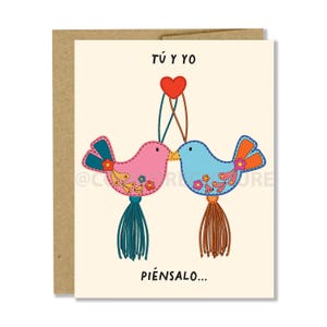 Tú y Yo, Piénsalo..., valentine's day card, anniversary, love, pajaritos, lovebirds, ornament birds, embroidered drawing, amor ilustración