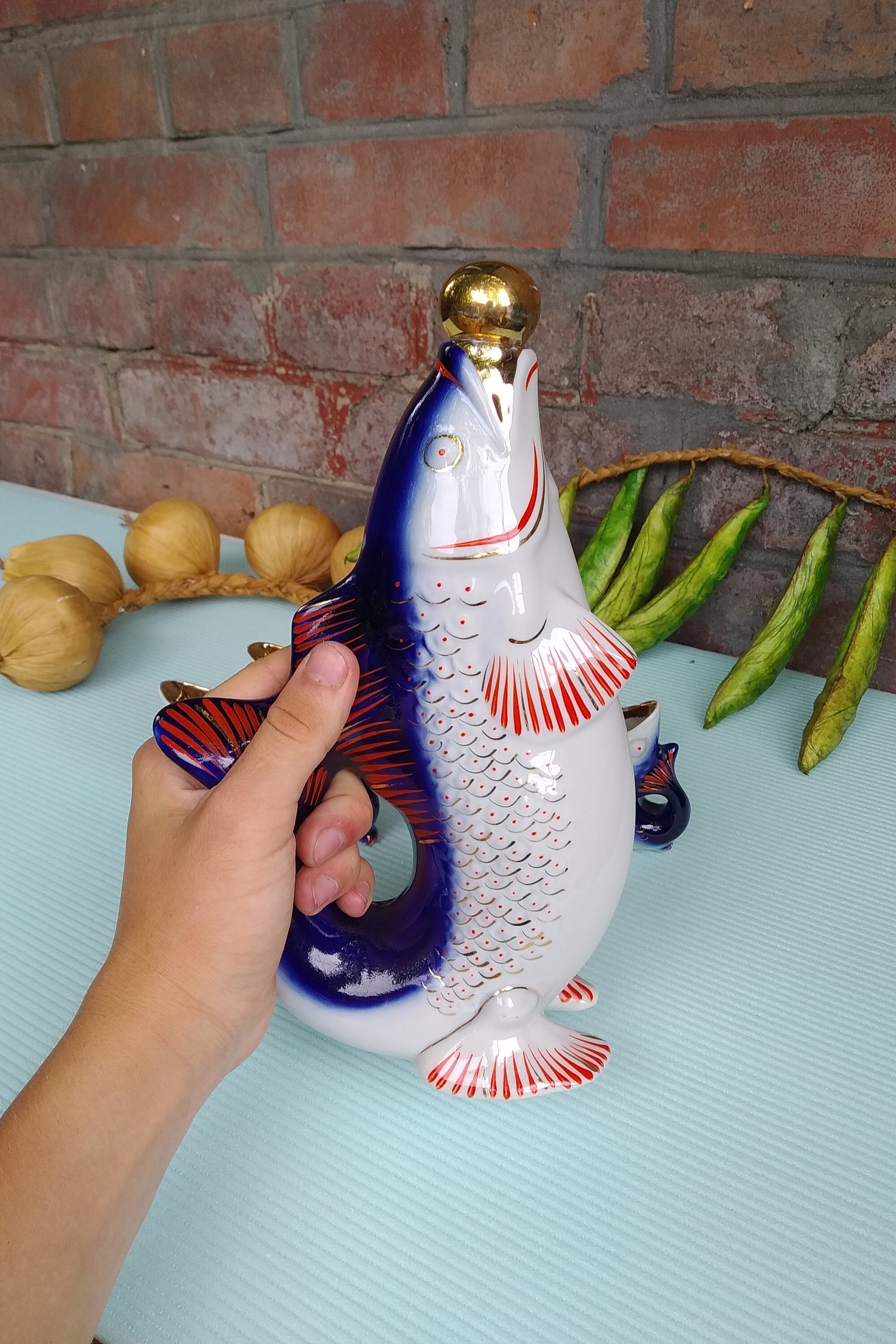 Soviet Porcelain Carafe fish. Carafe and 6 Glasses Etsy UK