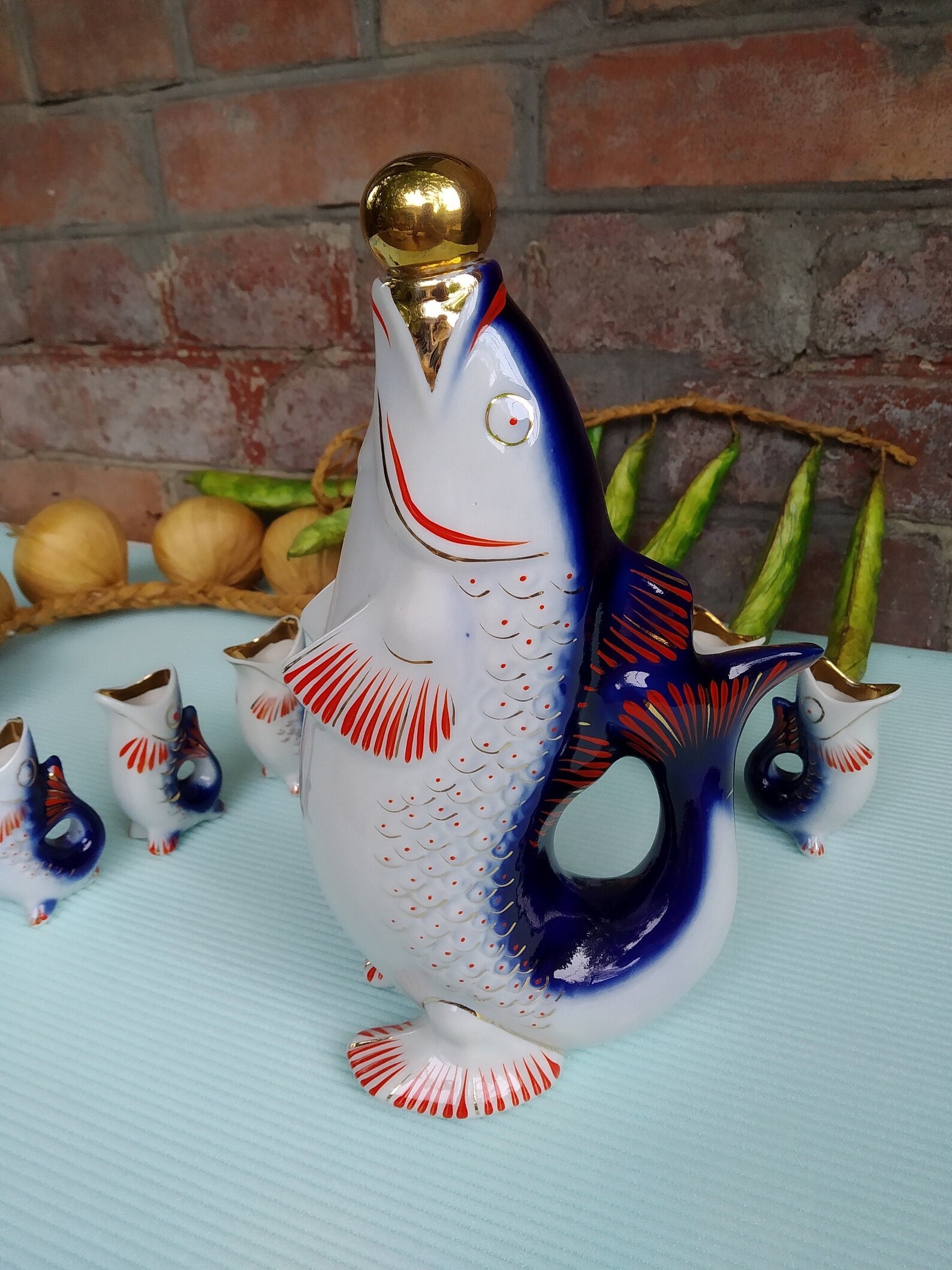 Soviet Porcelain Carafe fish. Carafe and 6 Glasses Etsy UK