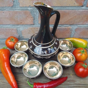 Set of 6 ceramic glasses and a jug / made in USSR / gift idea