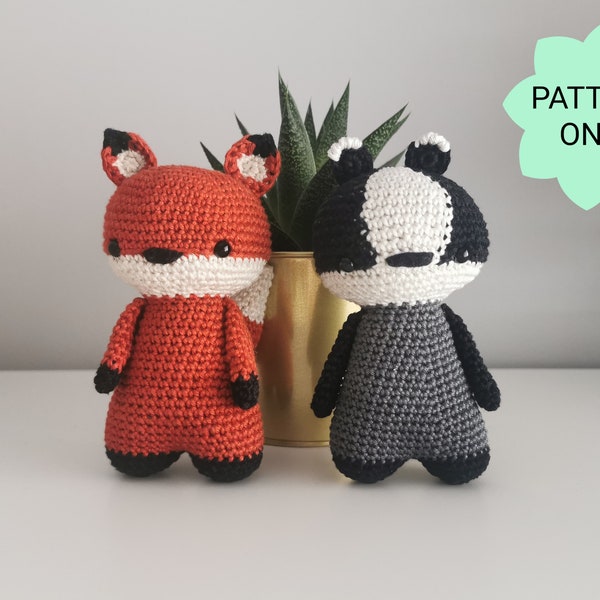 Fox and Badger Toy Amigurumi Doll Figure Crochet Pattern PDF