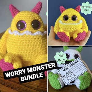 BUNDLE ONE - Worry Monster - Wee Worry Monster - Printable Tags - Crochet Pattern PDF