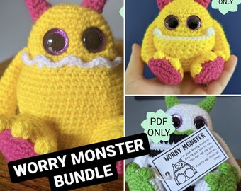 PAQUETE UNO - Monstruo de las Preocupaciones - Pequeño Monstruo de las Preocupaciones - Etiquetas Imprimibles - Patrón de Crochet PDF