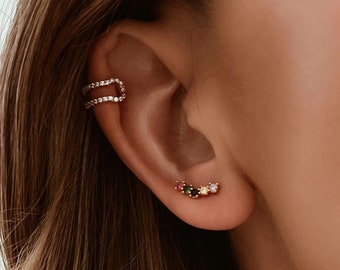 Boucles d'oreilles bar stud avec zircons colorés - Bijoux faits main - Minimaliste - Cadeaux personnalisés - Cadeau pour elle - Cadeaux