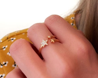 Shooting star open ring with zircons - Minimalist - Handmade Jewelry - Personalized Gifts - Gift for her -Gifts