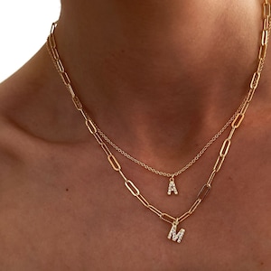 Dainty Pave Initial Letter Necklace, Letter Pendant Necklace, Personalized Jewelry, Christmas Gift, Bridesmaid Gift