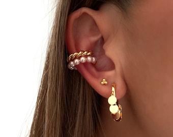 Orecchini a cerchio regolabili con perle bianche - Gioielli fatti a mano - Minimalisti - Regali personalizzati - Regalo per lei - Regali